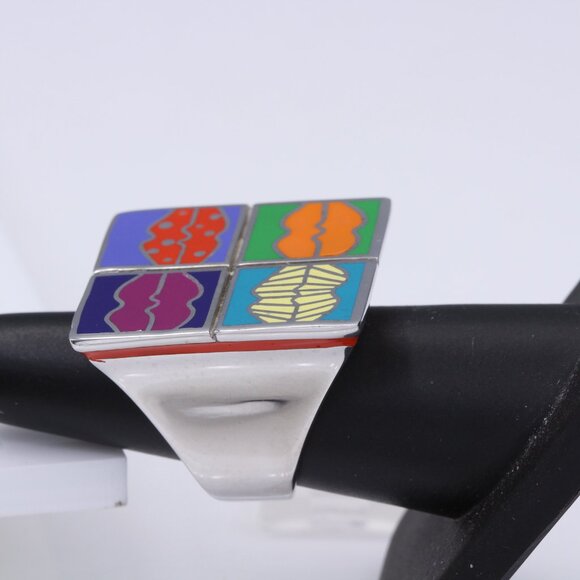 Art Ring Sterling Silver famous artist Enamel Inspired Artistic Ring - Picture 7 of 13